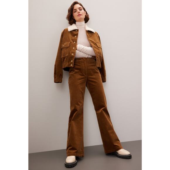 Adam Lippes Brown Retro 70s Corduroy Flare Leg High Rise Pants Size 16 - Picture 1 of 13